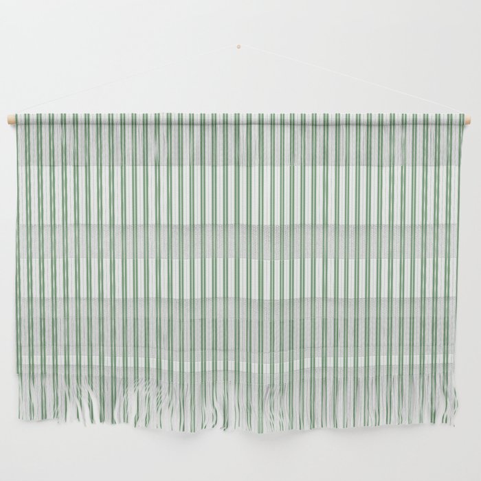 Fern Green and White Micro Vertical Vintage English Country Cottage Ticking Stripe Wall Hanging Gallery Image 1