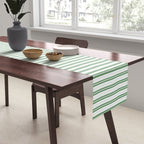 Fern Green and White Micro Vertical Vintage English Country Cottage Ticking Stripe Table Runner Gallery Image 2