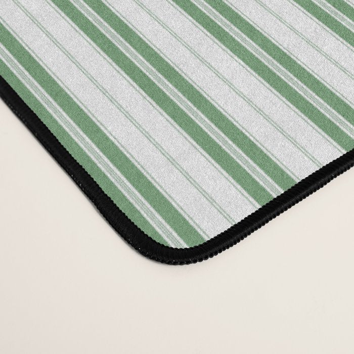 Fern Green and White Micro Vertical Vintage English Country Cottage Ticking Stripe Desk Mat Gallery Image 4