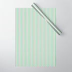 Fern Green and White Micro Vertical Vintage English Country Cottage Ticking Stripe Wrapping Paper Gallery Image 1