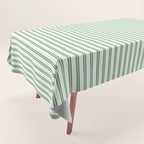 Fern Green and White Micro Vertical Vintage English Country Cottage Ticking Stripe Tablecloth Gallery Image 1