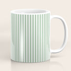 Fern Green and White Micro Vertical Vintage English Country Cottage Ticking Stripe Coffee Mug Gallery Image 1