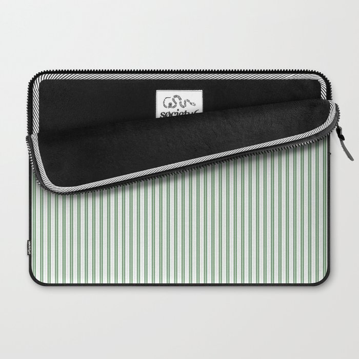 Fern Green and White Micro Vertical Vintage English Country Cottage Ticking Stripe Laptop Sleeve Gallery Image 2