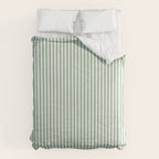 Fern Green and White Micro Vertical Vintage English Country Cottage Ticking Stripe Comforter Gallery Image 6