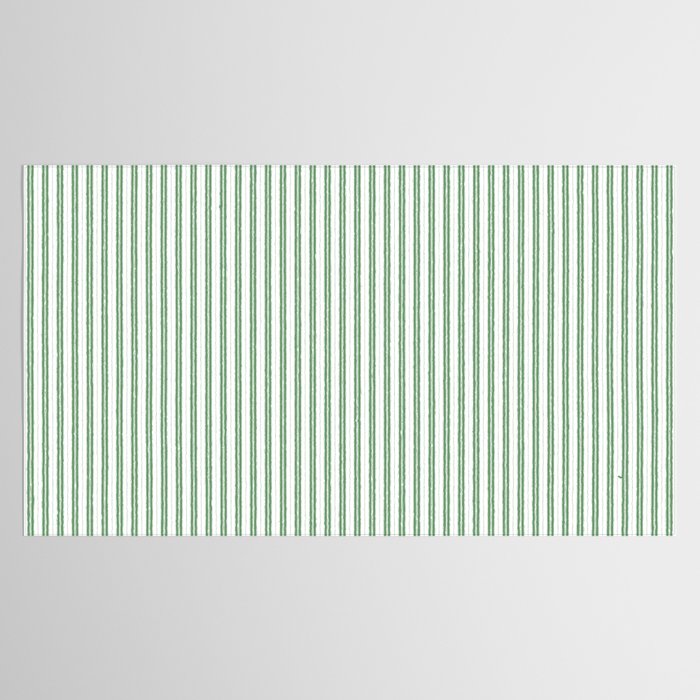 Fern Green and White Micro Vertical Vintage English Country Cottage Ticking Stripe Tablecloth Gallery Image 2