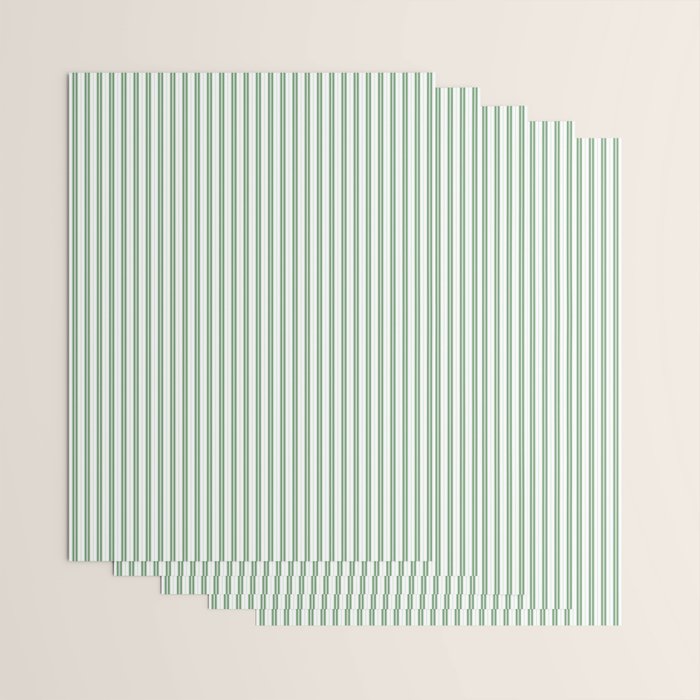 Fern Green and White Micro Vertical Vintage English Country Cottage Ticking Stripe Wrapping Paper Gallery Image 3
