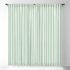 Fern Green and White Micro Vertical Vintage English Country Cottage Ticking Stripe Window Curtain Gallery Image 5