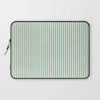 Fern Green and White Micro Vertical Vintage English Country Cottage Ticking Stripe Laptop Sleeve Gallery Image 1