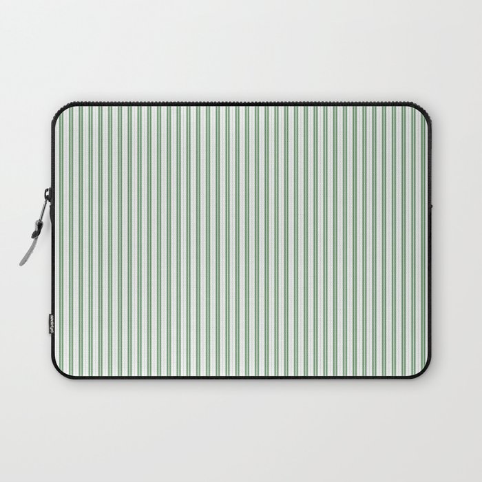 Fern Green and White Micro Vertical Vintage English Country Cottage Ticking Stripe Laptop Sleeve Gallery Image 1