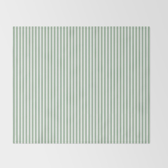 Fern Green and White Micro Vertical Vintage English Country Cottage Ticking Stripe Throw Blanket Gallery Image 2