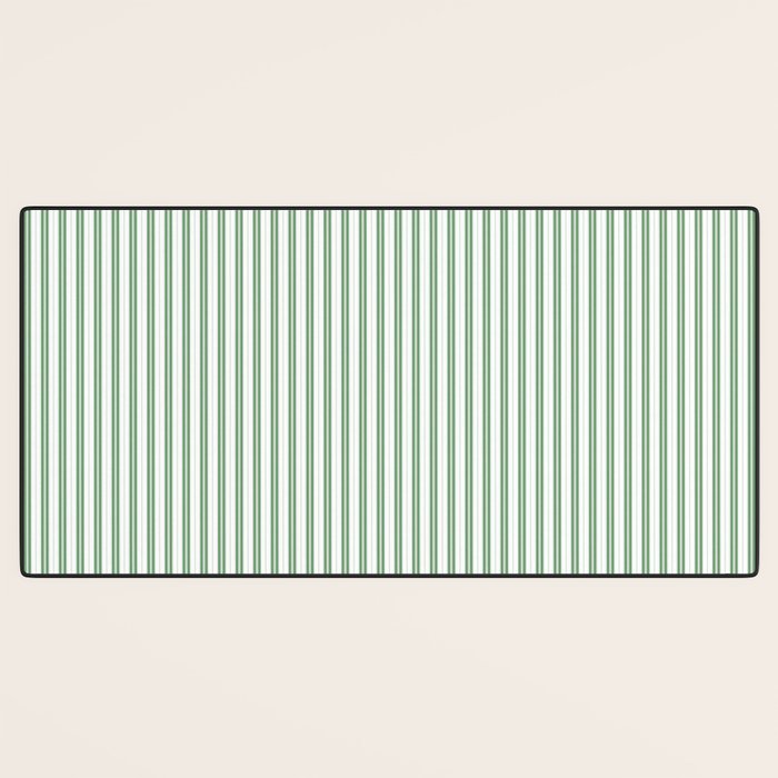 Fern Green and White Micro Vertical Vintage English Country Cottage Ticking Stripe Desk Mat Gallery Image 3