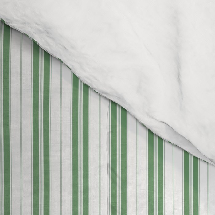 Fern Green and White Micro Vertical Vintage English Country Cottage Ticking Stripe Comforter Gallery Image 4