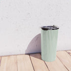 Fern Green and White Micro Vertical Vintage English Country Cottage Ticking Stripe Travel Mug Gallery Image 4