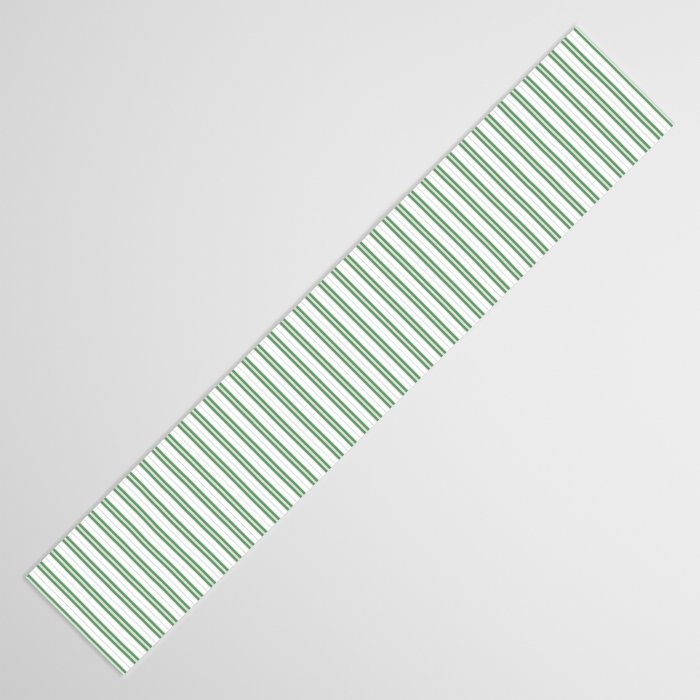 Fern Green and White Micro Vertical Vintage English Country Cottage Ticking Stripe Table Runner Gallery Image 3