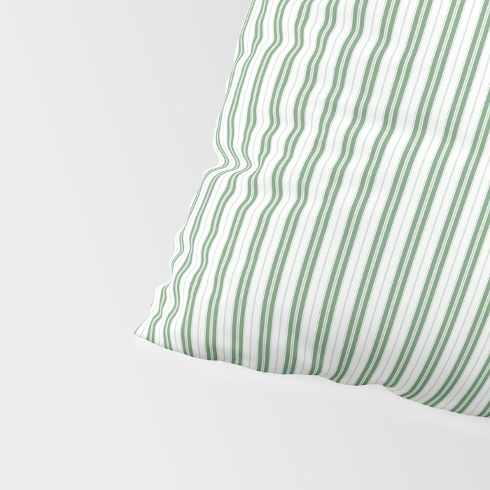 Fern Green and White Micro Vertical Vintage English Country Cottage Ticking Stripe Pillow Sham Gallery Image 4