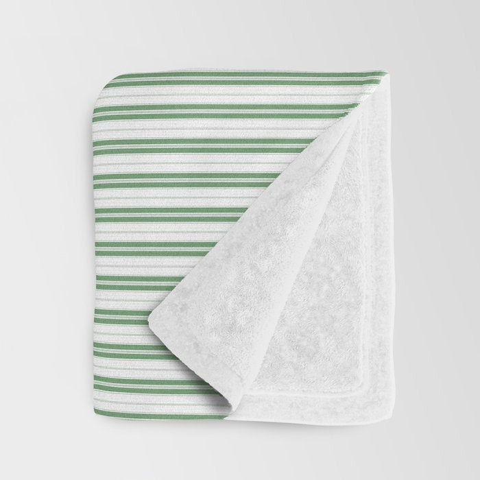 Fern Green and White Micro Vertical Vintage English Country Cottage Ticking Stripe Throw Blanket Gallery Image 3