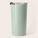 Fern Green and White Micro Vertical Vintage English Country Cottage Ticking Stripe Travel Mug Gallery Image 3