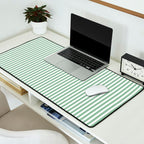 Fern Green and White Micro Vertical Vintage English Country Cottage Ticking Stripe Desk Mat Gallery Image 2