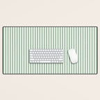 Fern Green and White Micro Vertical Vintage English Country Cottage Ticking Stripe Desk Mat Gallery Image 1