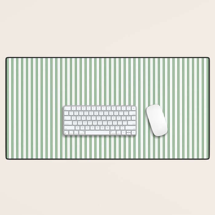 Fern Green and White Micro Vertical Vintage English Country Cottage Ticking Stripe Desk Mat Gallery Image 1