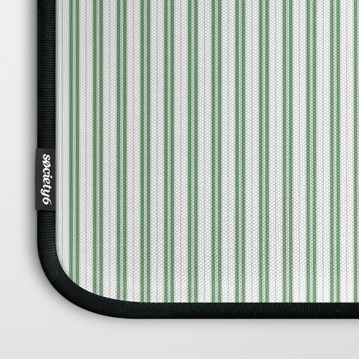 Fern Green and White Micro Vertical Vintage English Country Cottage Ticking Stripe Laptop Sleeve Gallery Image 3