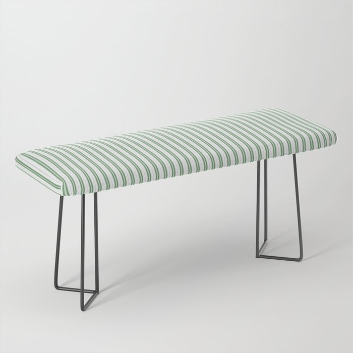 Fern Green and White Micro Vertical Vintage English Country Cottage Ticking Stripe Bench Gallery Image 1