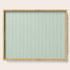 Fern Green and White Micro Vertical Vintage English Country Cottage Ticking Stripe Serving Tray Gallery Image 1