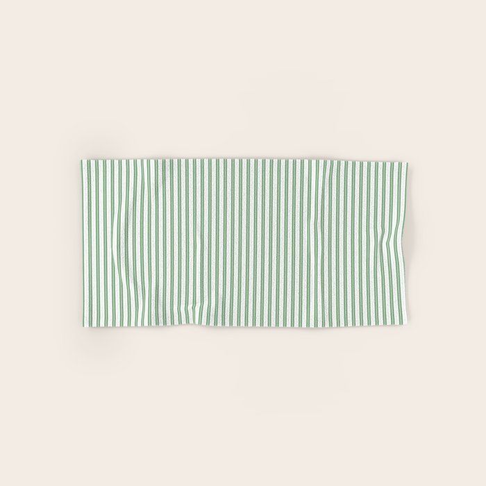 Fern Green and White Micro Vertical Vintage English Country Cottage Ticking Stripe Bath Towel Gallery Image 1