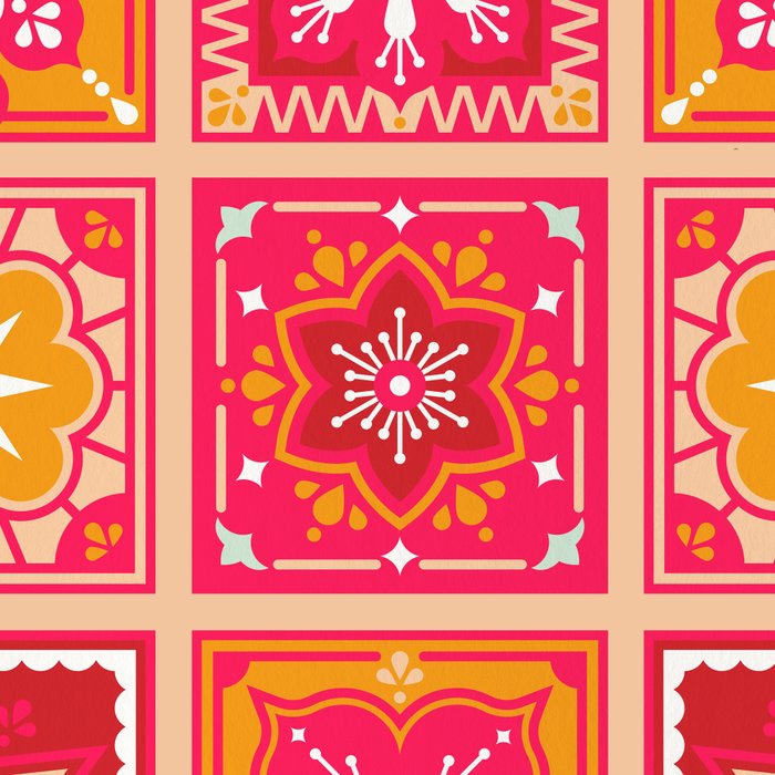 Talavera Mexican Tile - Hot Pink & Orange Palette Coffee Mug Gallery Image 2