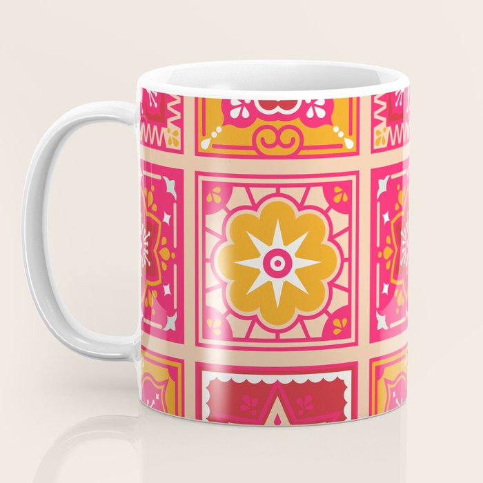 Talavera Mexican Tile - Hot Pink & Orange Palette Coffee Mug Gallery Image 3