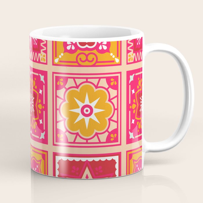 Talavera Mexican Tile - Hot Pink & Orange Palette Coffee Mug Gallery Image 1
