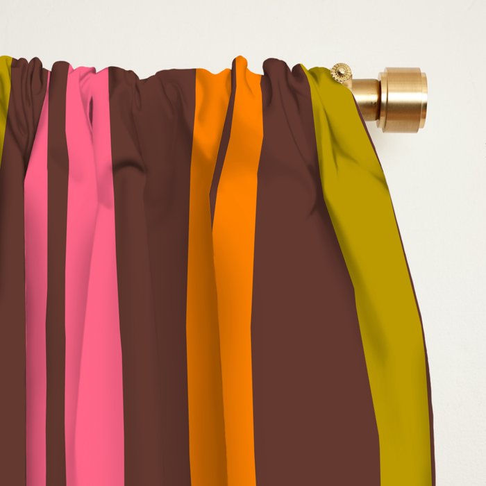 Eclectic Double Stripe Vertical Retro Modern Pattern in Brown Lime Pink Orange Window Curtain Gallery Image 2