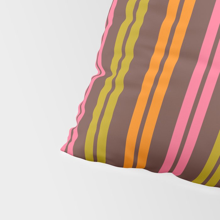 Eclectic Double Stripe Vertical Retro Modern Pattern in Brown Lime Pink Orange Pillow Sham Gallery Image 4