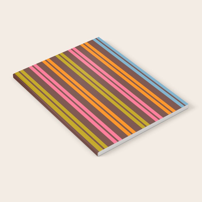 Eclectic Double Stripe Vertical Retro Modern Pattern in Brown Lime Pink Orange Notebook Gallery Image 2