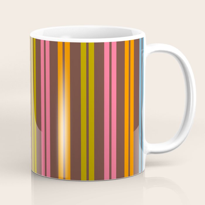 Eclectic Double Stripe Vertical Retro Modern Pattern in Brown Lime Pink Orange Coffee Mug Gallery Image 1