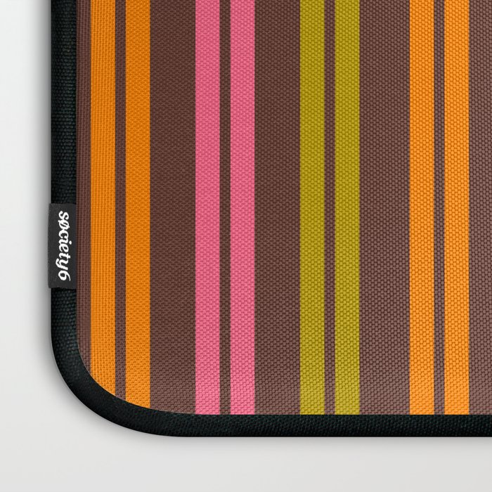 Eclectic Double Stripe Vertical Retro Modern Pattern in Brown Lime Pink Orange Laptop Sleeve Gallery Image 3