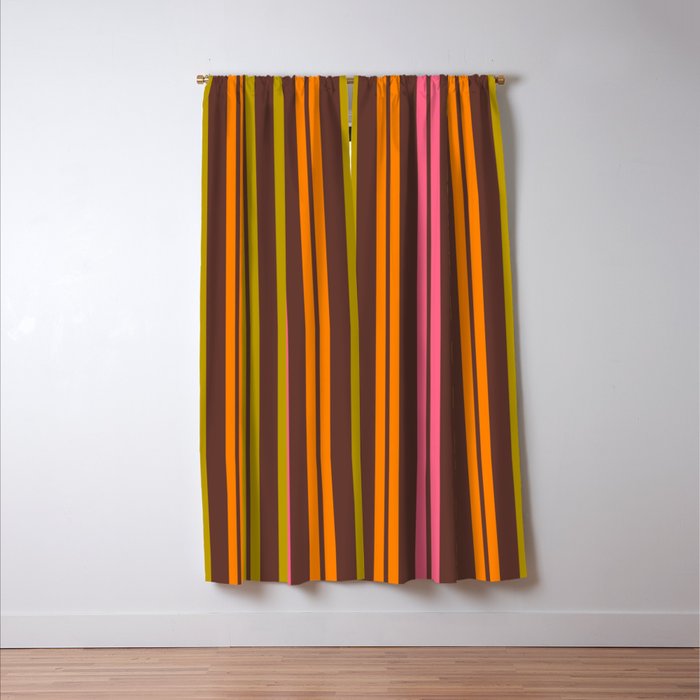 Eclectic Double Stripe Vertical Retro Modern Pattern in Brown Lime Pink Orange Window Curtain Gallery Image 3