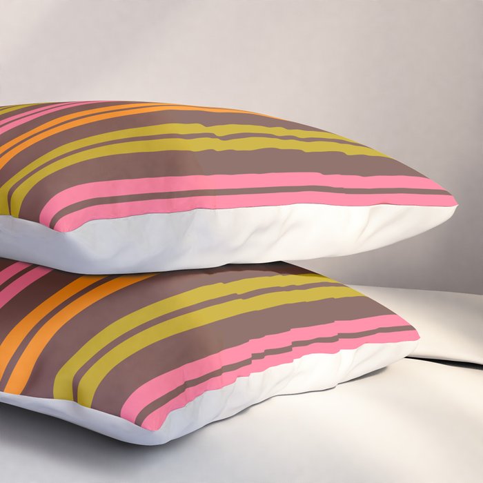 Eclectic Double Stripe Vertical Retro Modern Pattern in Brown Lime Pink Orange Pillow Sham Gallery Image 3