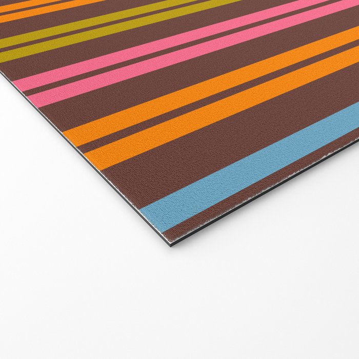 Eclectic Double Stripe Vertical Retro Modern Pattern in Brown Lime Pink Orange Welcome Mat Gallery Image 2