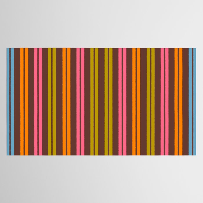 Eclectic Double Stripe Vertical Retro Modern Pattern in Brown Lime Pink Orange Tablecloth Gallery Image 2