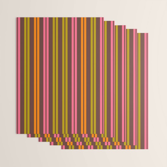 Eclectic Double Stripe Vertical Retro Modern Pattern in Brown Lime Pink Orange Wrapping Paper Gallery Image 3