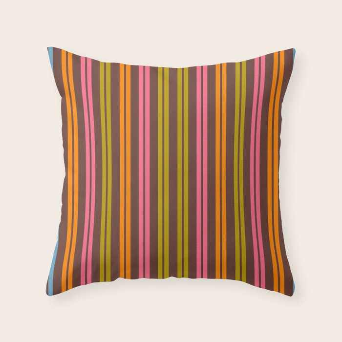 Eclectic Double Stripe Vertical Retro Modern Pattern in Brown Lime Pink Orange Throw Pillow Gallery Image 6