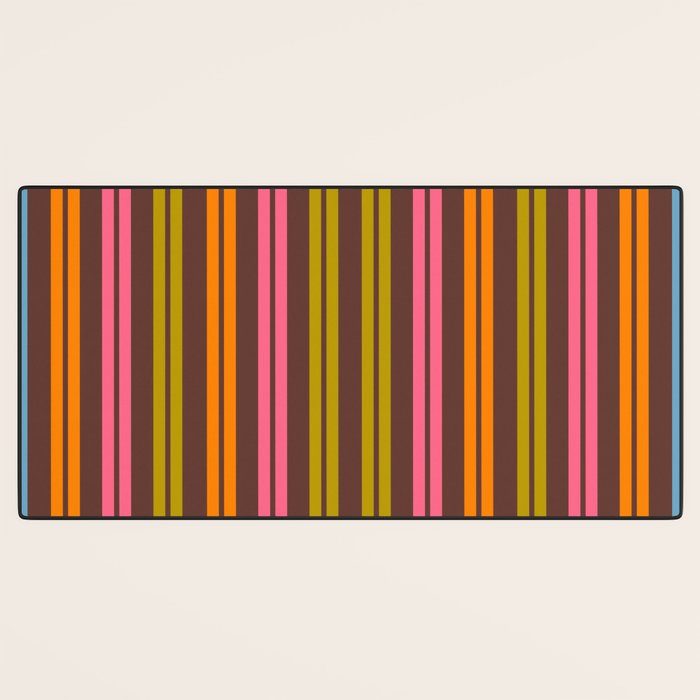 Eclectic Double Stripe Vertical Retro Modern Pattern in Brown Lime Pink Orange Desk Mat Gallery Image 3