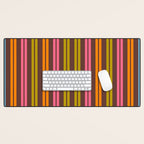 Eclectic Double Stripe Vertical Retro Modern Pattern in Brown Lime Pink Orange Desk Mat Gallery Image 1