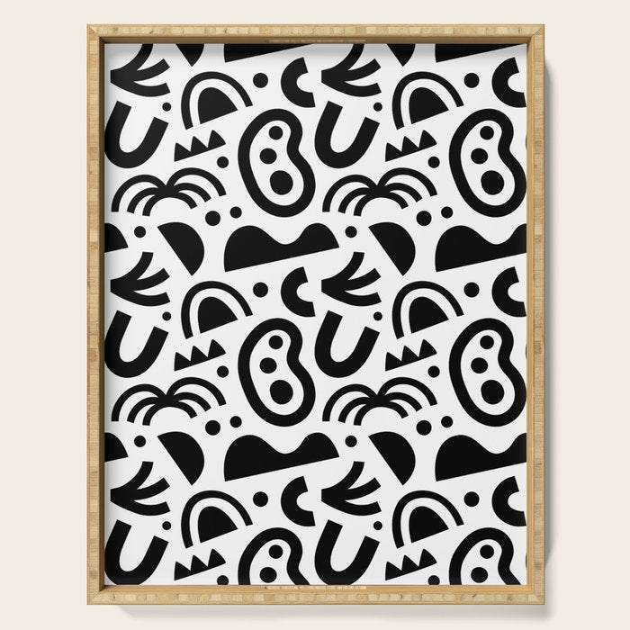 Black abstract organic shape art pattern Serving Tray Gallery Image 1