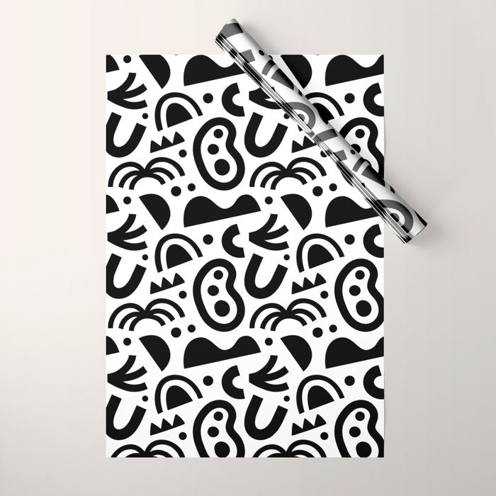 Black abstract organic shape art pattern Wrapping Paper Gallery Image 1