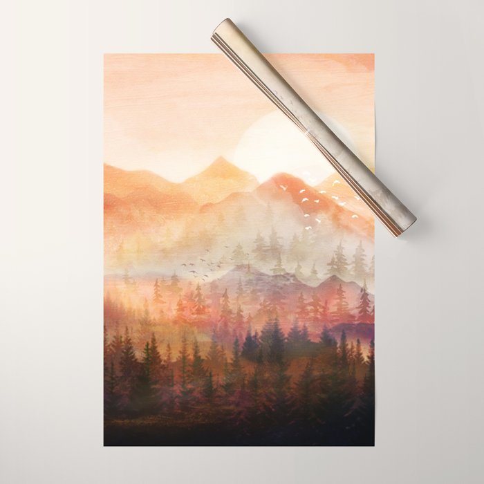Forest Shrouded in Morning Mist Wrapping Paper Gallery Image 1