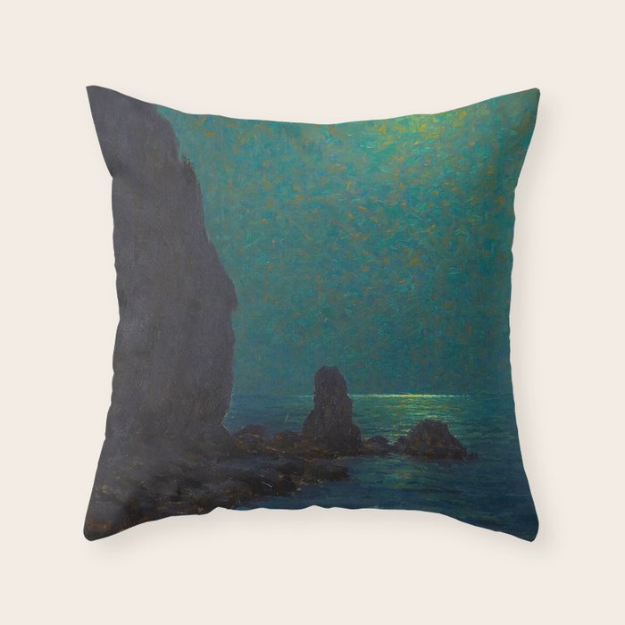 Granville Redmond Catalina Island Coast Under a Moonlit Sky Oil Painting Vintage American Art Throw Pillow Gallery Image 1