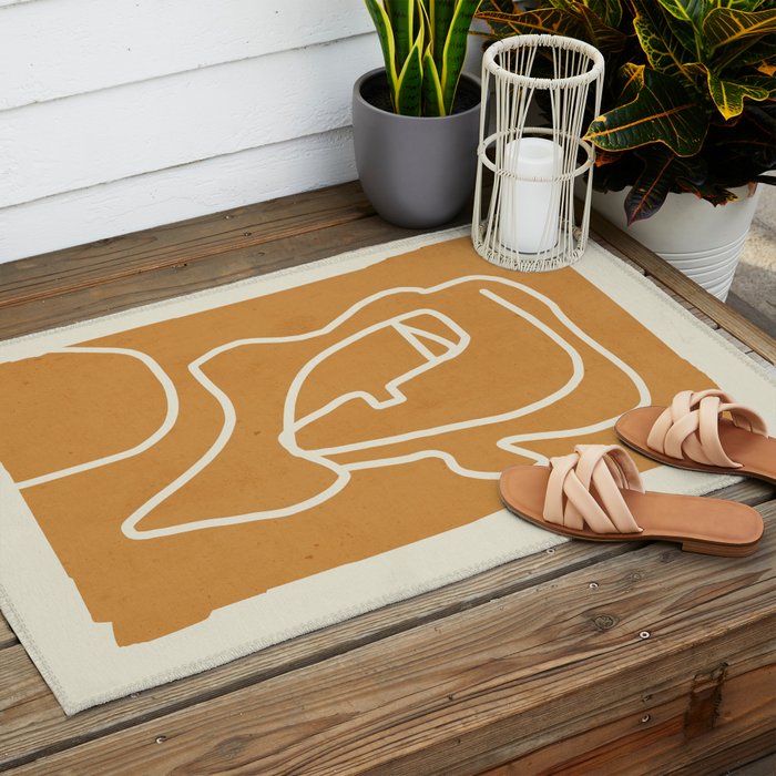 Abstract Minimal Woman Portrait 2 Outdoor Rug Gallery Image 2