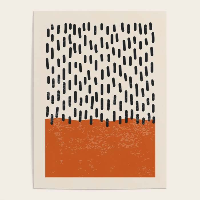 Mid Century Modern Minimalist Rothko Inspired Color Field Red Rain With Lines Geometric Style Poster Gallery Image 1